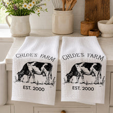 Load image into Gallery viewer, Personalized Farm Fresh Cow Sketch Kitchen Towel Gift for Mom