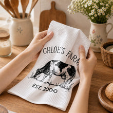 Load image into Gallery viewer, Personalized Farm Fresh Cow Sketch Kitchen Towel Gift for Mom