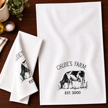 Load image into Gallery viewer, Personalized Farm Fresh Cow Sketch Kitchen Towel Gift for Mom