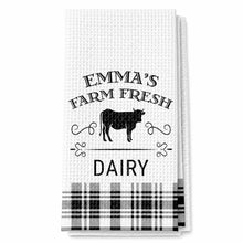 Load image into Gallery viewer, Personalized Farm Fresh Dairy Cow Kitchen Towel Custom Name Gift