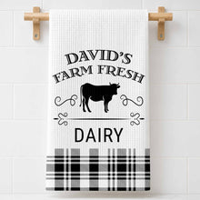 Load image into Gallery viewer, Personalized Farm Fresh Dairy Cow Kitchen Towel Custom Name Gift
