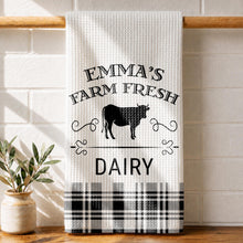Load image into Gallery viewer, Personalized Farm Fresh Dairy Cow Kitchen Towel Custom Name Gift