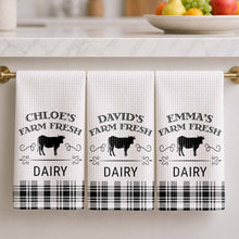Load image into Gallery viewer, Personalized Farm Fresh Dairy Cow Kitchen Towel Custom Name Gift