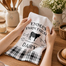 Load image into Gallery viewer, Personalized Farm Fresh Dairy Cow Kitchen Towel Custom Name Gift