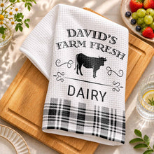 Load image into Gallery viewer, Personalized Farm Fresh Dairy Cow Kitchen Towel Custom Name Gift