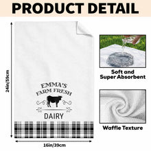 Load image into Gallery viewer, Personalized Farm Fresh Dairy Cow Kitchen Towel Custom Name Gift