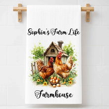 Load image into Gallery viewer, Personalized Farmhouse Kitchen Towel Custom Name Chickens Gift