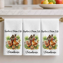 Load image into Gallery viewer, Personalized Farmhouse Kitchen Towel Custom Name Chickens Gift