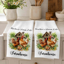 Load image into Gallery viewer, Personalized Farmhouse Kitchen Towel Custom Name Chickens Gift