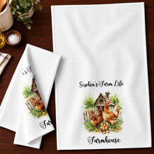 Load image into Gallery viewer, Personalized Farmhouse Kitchen Towel Custom Name Chickens Gift