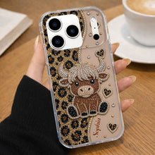 Load image into Gallery viewer, Personalized Clear Phone Case Highland Cow Glitter Cheetah Gift