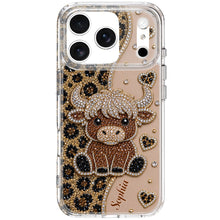 Load image into Gallery viewer, Personalized Clear Phone Case Highland Cow Glitter Cheetah Gift