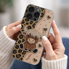 Load image into Gallery viewer, Personalized Clear Phone Case Highland Cow Glitter Cheetah Gift
