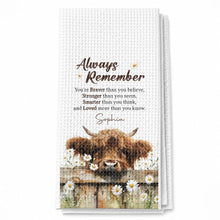 Load image into Gallery viewer, Personalized Kitchen Towel Custom Name Highland Cow Daisy Gift