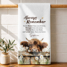 Load image into Gallery viewer, Personalized Kitchen Towel Custom Name Highland Cow Daisy Gift