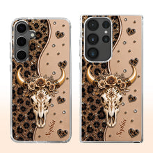 Load image into Gallery viewer, Personalized Clear Phone Case Bull Skull Leopard Flowers Gift for Her