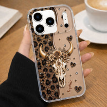 Load image into Gallery viewer, Personalized Clear Phone Case Bull Skull Leopard Flowers Gift for Her