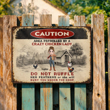 Load image into Gallery viewer, Personalized Metal Sign Caution Crazy Chicken Lady Gift