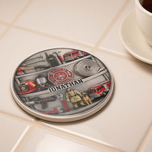 Load image into Gallery viewer, Personalized Firefighter Coaster Custom Name Gift for Dad
