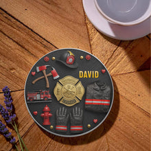 Load image into Gallery viewer, Personalized Firefighter Ceramic Coaster Custom Name Gift