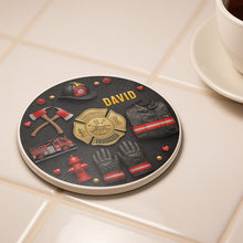 Load image into Gallery viewer, Personalized Firefighter Ceramic Coaster Custom Name Gift