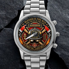 Load image into Gallery viewer, Personalized Firefighter Men's Watch Custom Name Gift for Dad