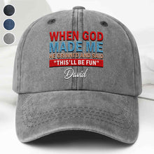 Load image into Gallery viewer, Personalized Washed Denim Cap Custom Name Faith Gift for Him
