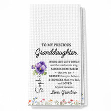 Load image into Gallery viewer, Personalized Kitchen Towel Gift for Granddaughter Birth Month Flowers