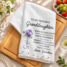 Load image into Gallery viewer, Personalized Kitchen Towel Gift for Granddaughter Birth Month Flowers