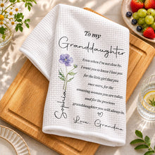 Load image into Gallery viewer, Personalized Kitchen Towel for Granddaughter with Birth Month Flower Gift