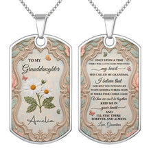 Load image into Gallery viewer, Personalized Stainless Steel Dog Tag Necklace for Granddaughter - Custom Name Flower & Butterfly Gift