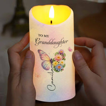 Load image into Gallery viewer, Personalized LED Candle with Birth Month Flowers for Granddaughter