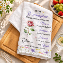 Load image into Gallery viewer, Personalized Kitchen Towel Gift for Granddaughter with Flower Design