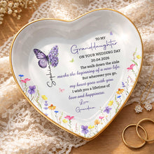 Load image into Gallery viewer, Personalized Heart Ceramic Jewelry Dish Custom Name Gift for Granddaughter Wedding Day