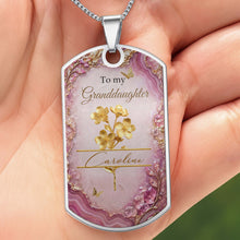 Load image into Gallery viewer, Personalized Dog Tag Necklace Custom Birth Month Flowers for Granddaughter