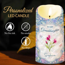 Load image into Gallery viewer, Personalized LED Candle for Granddaughter with Flowers & Butterflies