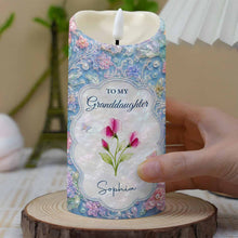 Load image into Gallery viewer, Personalized LED Candle for Granddaughter with Flowers & Butterflies