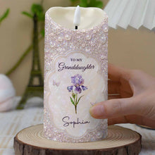 Load image into Gallery viewer, Personalized LED Candle for Granddaughter with Birth Month Flower & Butterfly Gift
