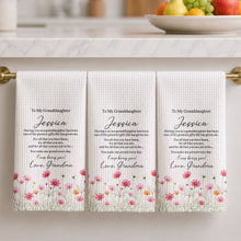 Load image into Gallery viewer, Personalized Kitchen Towel Custom Pink Flower Gift for Granddaughter