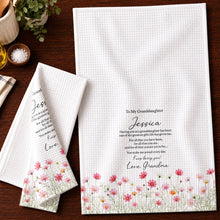 Load image into Gallery viewer, Personalized Kitchen Towel Custom Pink Flower Gift for Granddaughter