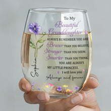 Load image into Gallery viewer, Personalized Stemless Wine Glass with Birth Month Flowers Gift for Granddaughter