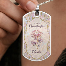 Load image into Gallery viewer, Personalized Dog Tag Necklace Custom Granddaughter Gift Flower