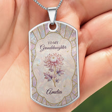 Load image into Gallery viewer, Personalized Dog Tag Necklace Custom Granddaughter Gift Flower
