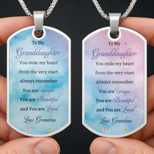 Load image into Gallery viewer, Personalized Dog Tag Necklace Custom Text for Granddaughter - Unique Gift
