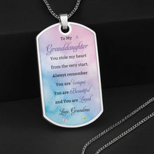 Load image into Gallery viewer, Personalized Dog Tag Necklace Custom Text for Granddaughter - Unique Gift