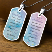 Load image into Gallery viewer, Personalized Dog Tag Necklace Custom Text for Granddaughter - Unique Gift