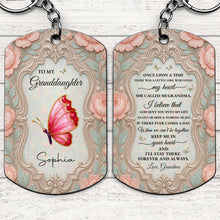 Load image into Gallery viewer, Personalized Stainless Steel Keychain for Granddaughter with Butterfly and Pink Flowers