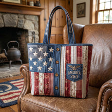 Load image into Gallery viewer, Personalized American Flag Quilted Tote Bag Gift for Her - 250th Anniversary