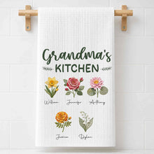 Load image into Gallery viewer, Personalized Kitchen Towel with Birth Month Flowers Gift for Grandma