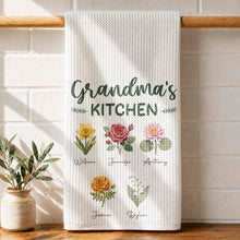 Load image into Gallery viewer, Personalized Kitchen Towel with Birth Month Flowers Gift for Grandma